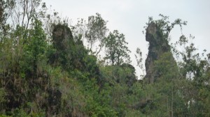 Digre steinar som var kasta ut ved utbrotet.